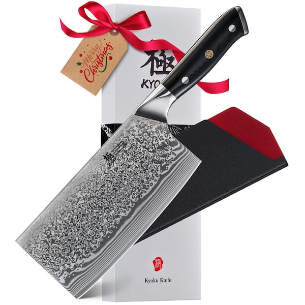 Clever Knife, Shogun Series 7 in. Japanese VG10 Damascus Steel Blade Full Tang Sharp Vegetable Knife with Case Sheath