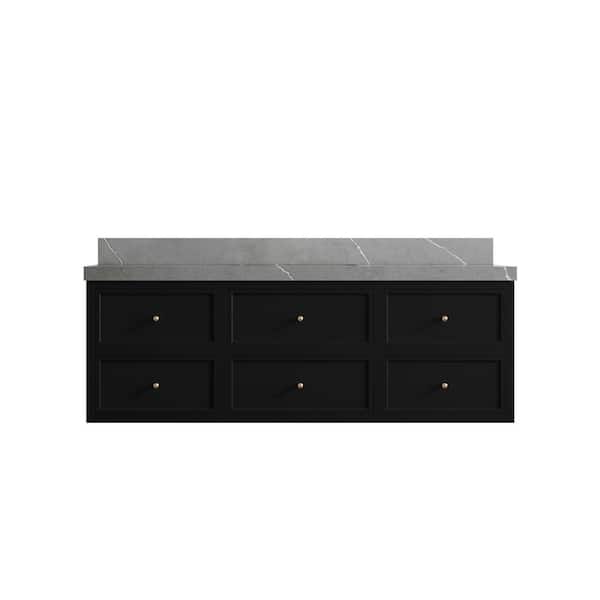 Willow Collections Roswell 60 in. Single Sink Freestanding Black Bath Vanity with Piatra Gray Qt. Top Unassembled