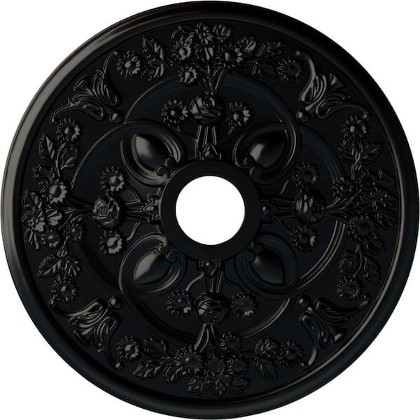 Ekena Millwork 1-3/8" x 30-7/8" x 30-7/8" Polyurethane Rose Ceiling Medallion, Hand-Painted Jet Black