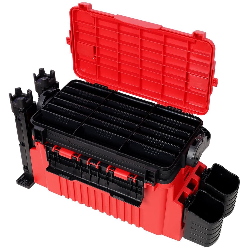 Tidoin 22.5 in. Red Dual-Layer Large Organizer Fishing Tackle Box