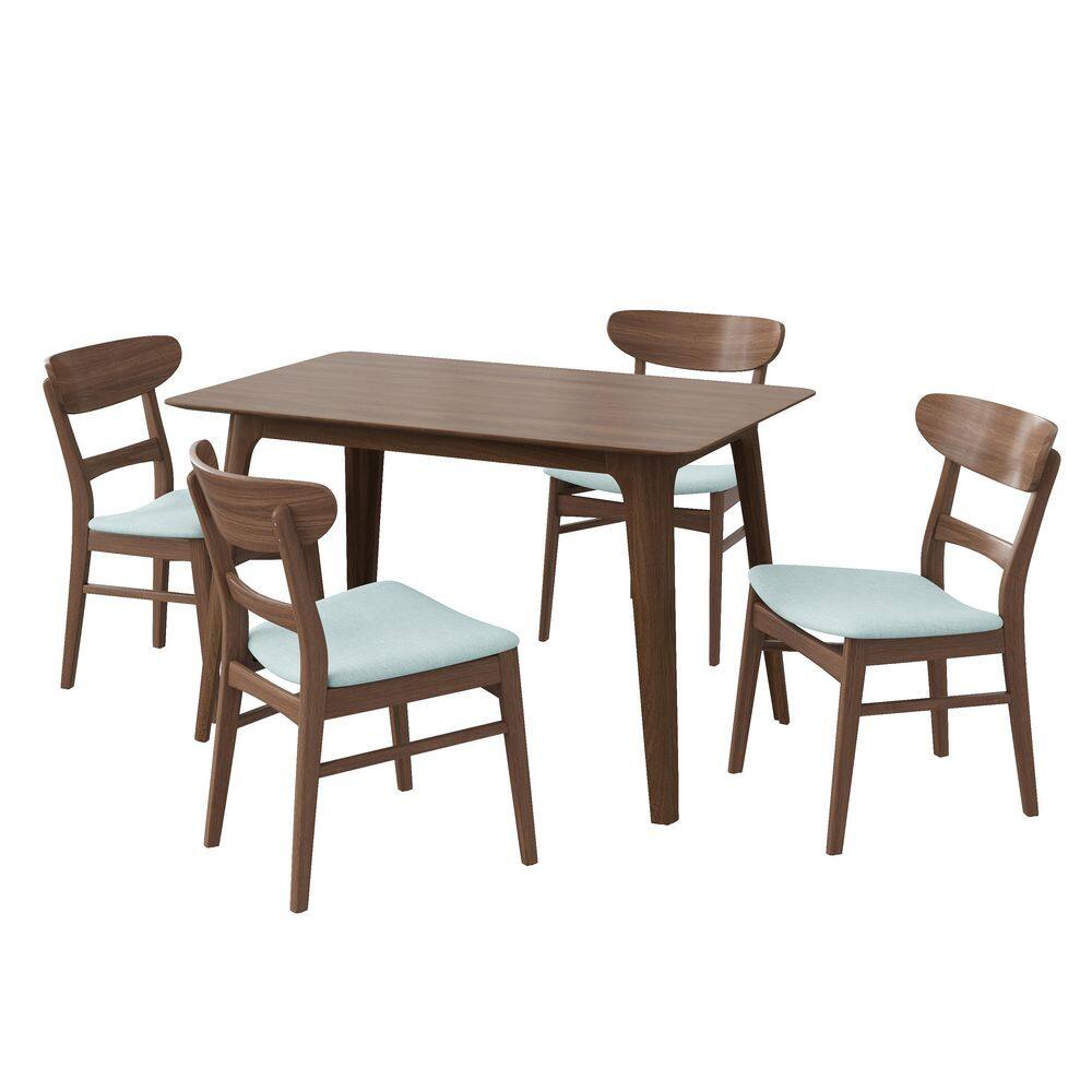 5-Piece Brown Wood Outdoor Dining Set with Mint Cushions price history on PriceWatchPro