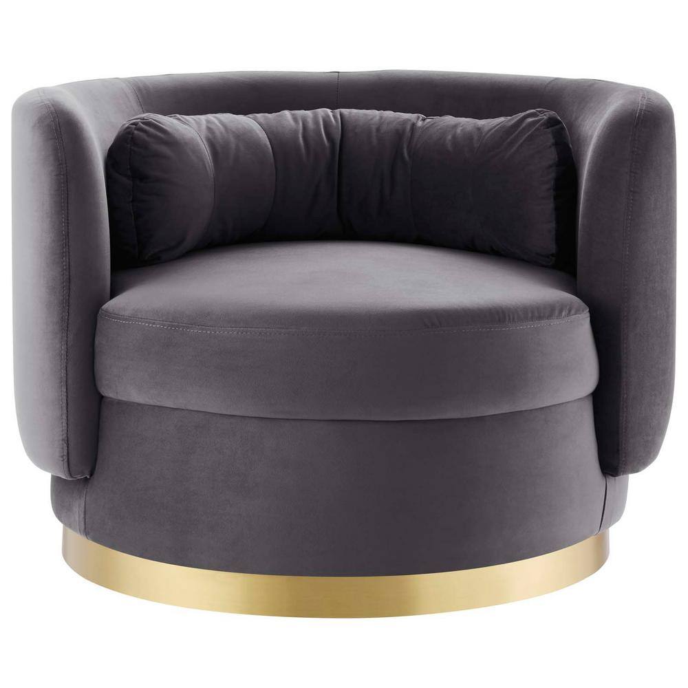Glam Deco Gold Metal & Gray Velvet Swivel Accent Chair