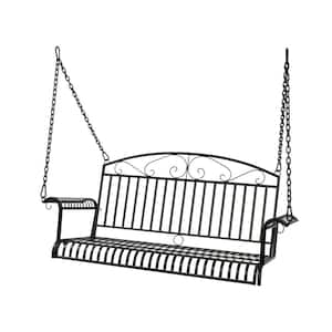 2-Person Black Iron Porch Swing with 2 Iron Chains