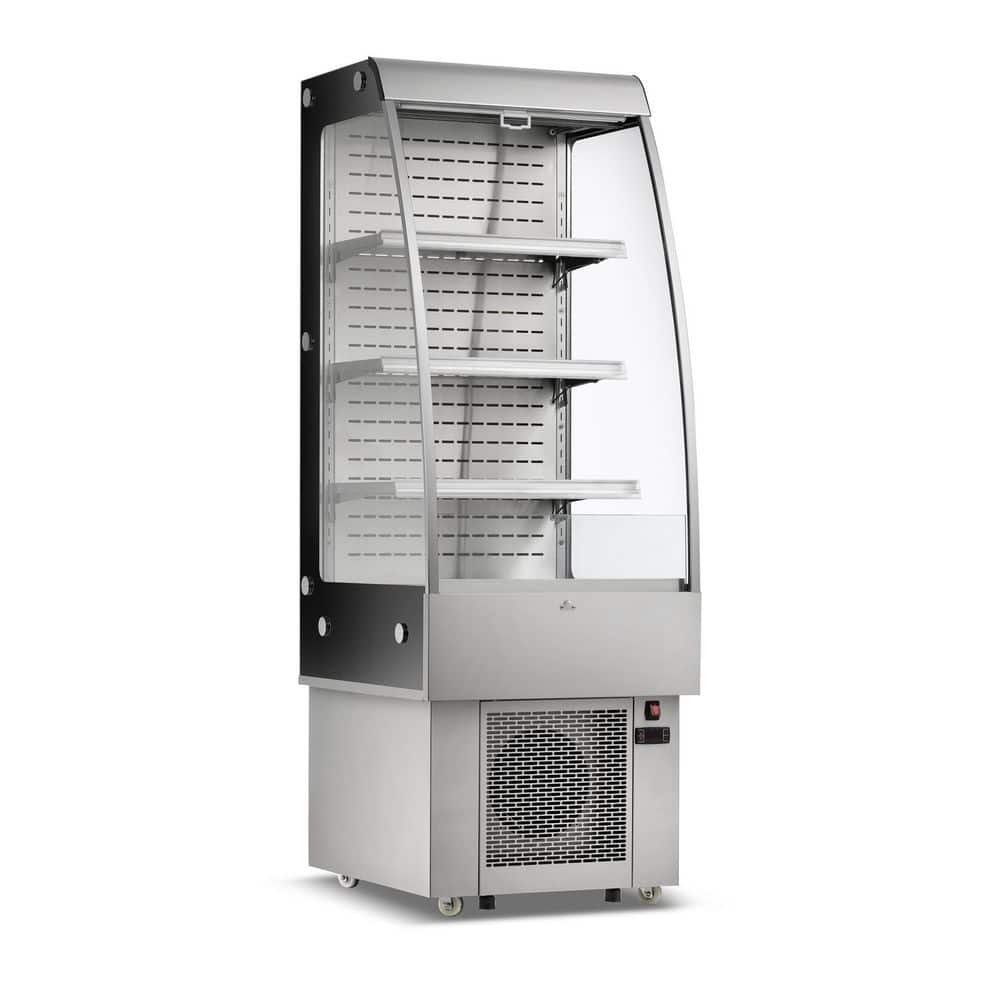 24 in. 8.8 cu. ft. Commercial Open Air Merchandiser Display Refrigerator in Stainless Steel with Wheels and LED Lighting