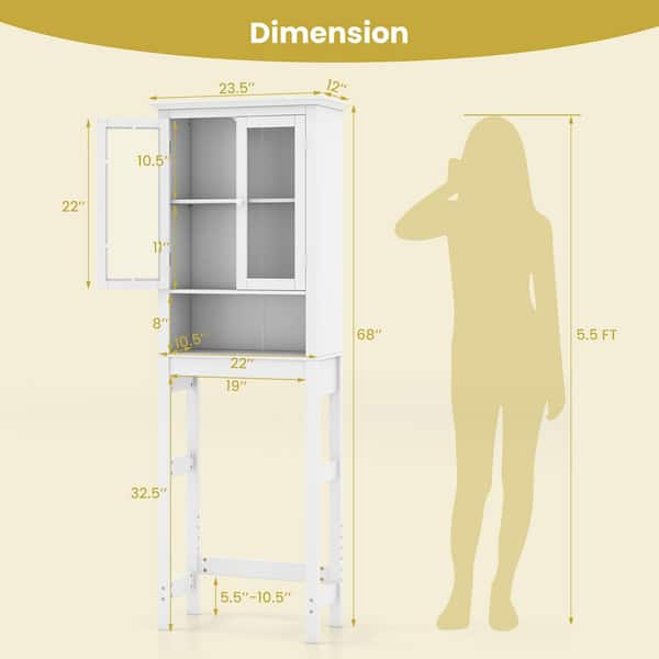 Costway 24 in. W x 68.5 in. H x 8 in. D White Over The Toilet Storage with  Doors & Open Shelves Q1WWR82J- - The Home Depot