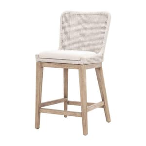 38.75 in. Gray Low Back Metal Frame Fabric Upholstered Counter Bar Stool with Woven Rope Back