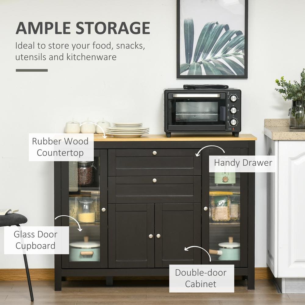 Modern 47" Dark Brown Buffet Cabinet with Glass Doors and Adjustable Shelving