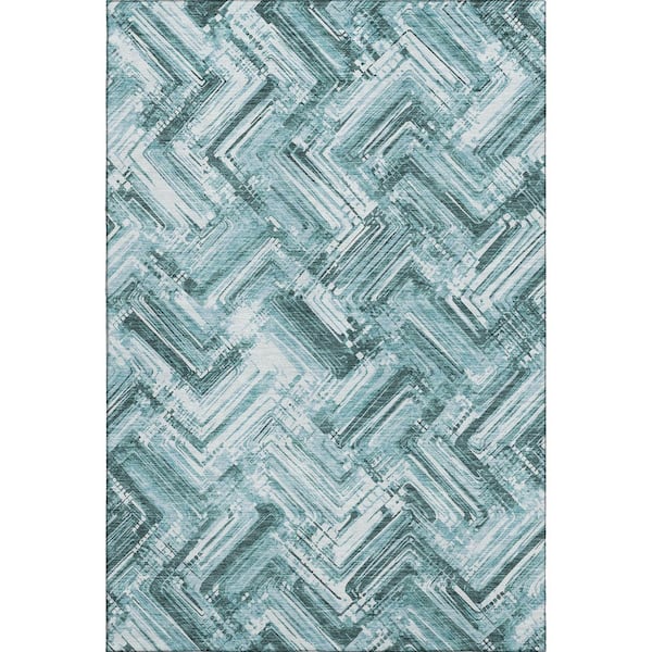 Addison Rugs Mayfield Premium Machine Washable Indoor/Outdoor Geometric AMF630 Teal 9 ft. x 12 ft. Area Rug
