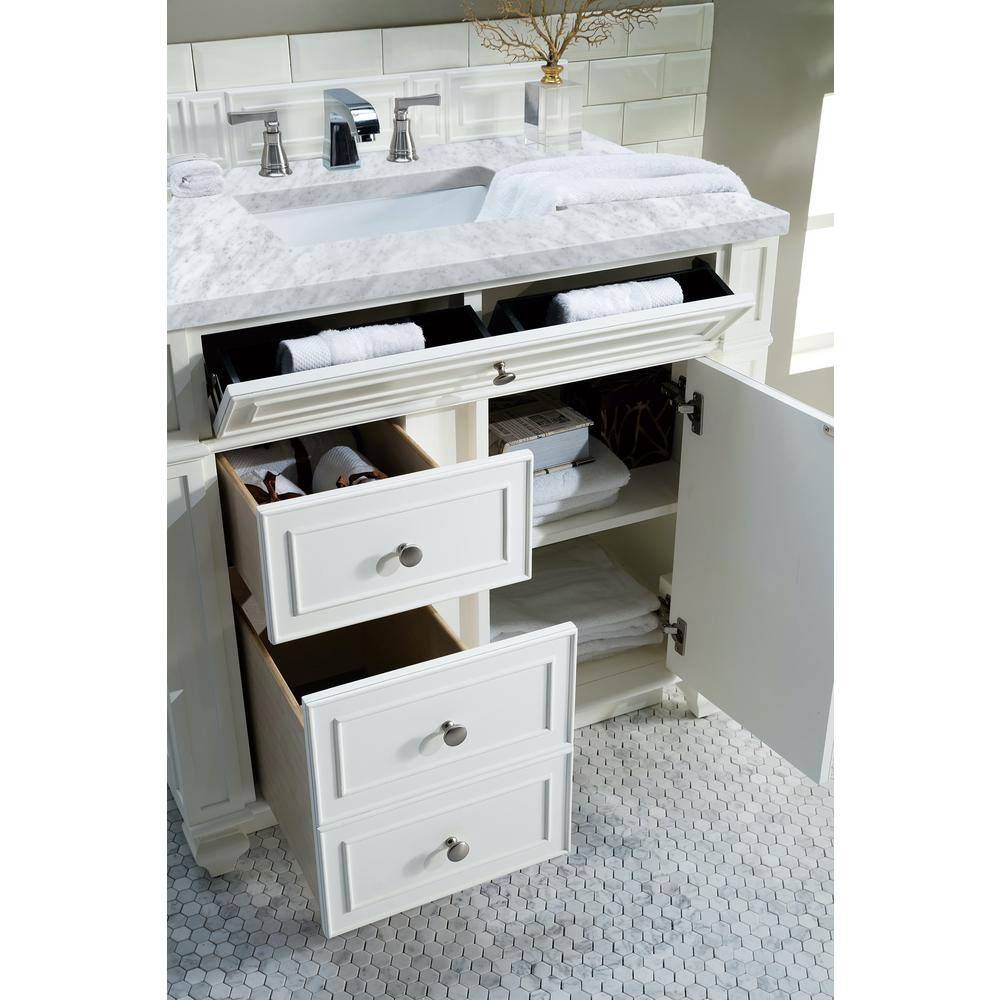 Bright White Plywood Single Vanity with Carrara Marble Top