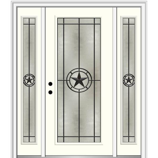 MMI Door Elegant Star 68.5 in. x 81.75 in. Full Lite Decorative Glass Alabaster Painted Fiberglass Prehung Front Door