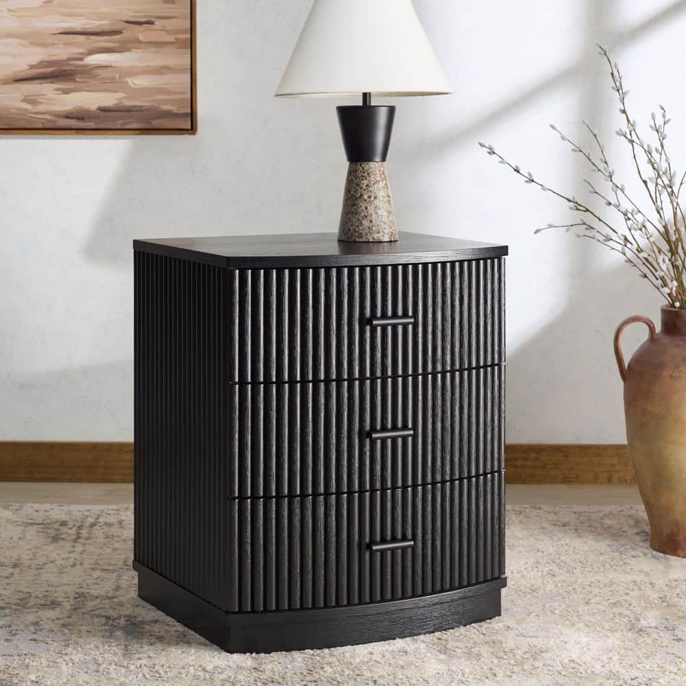 Shelbie Black 3 Drawer Nightstand
