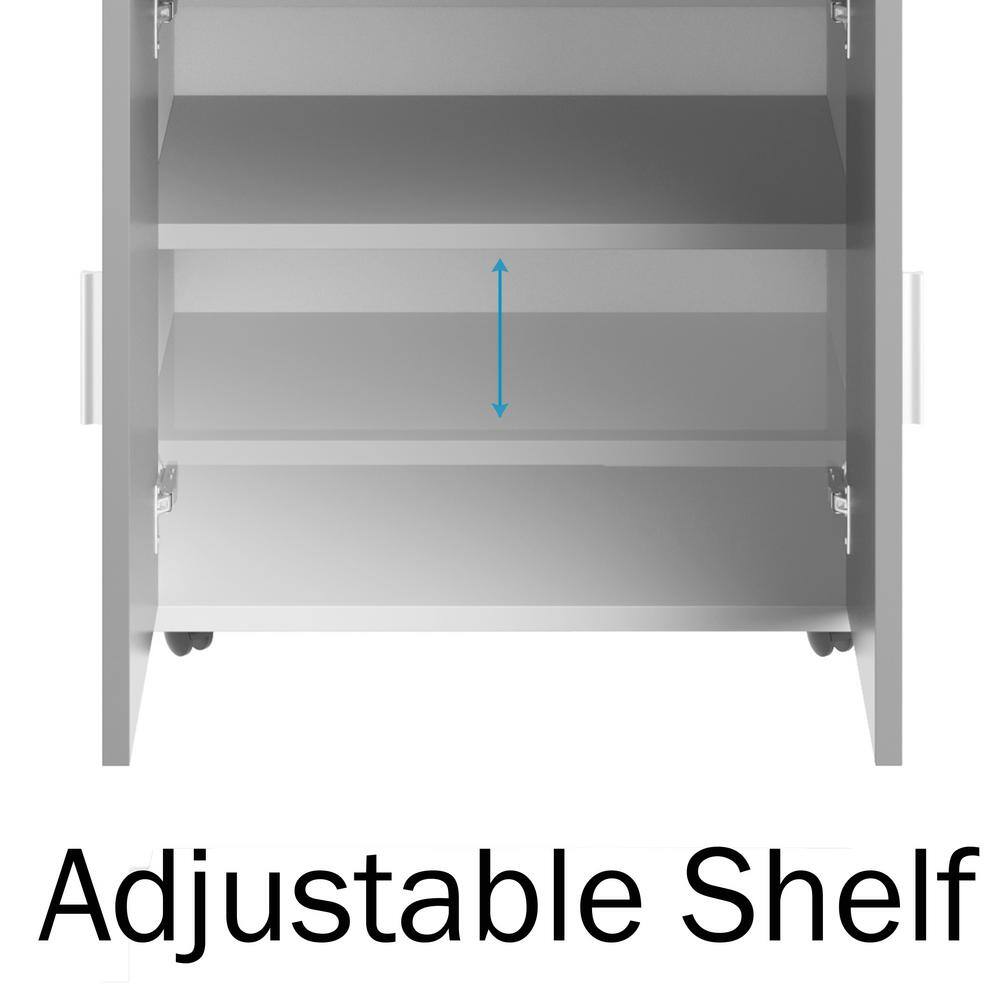 White and Gray Wood Microwave Stand with Storage and Wheels