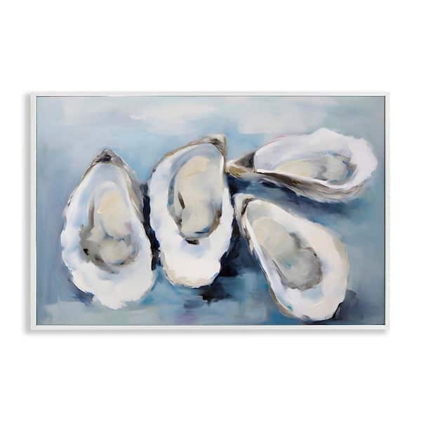 Four Oysters Impression by Petal Prints Design White Framed Giclee Art Print Coastal 12 in. x 18 in.