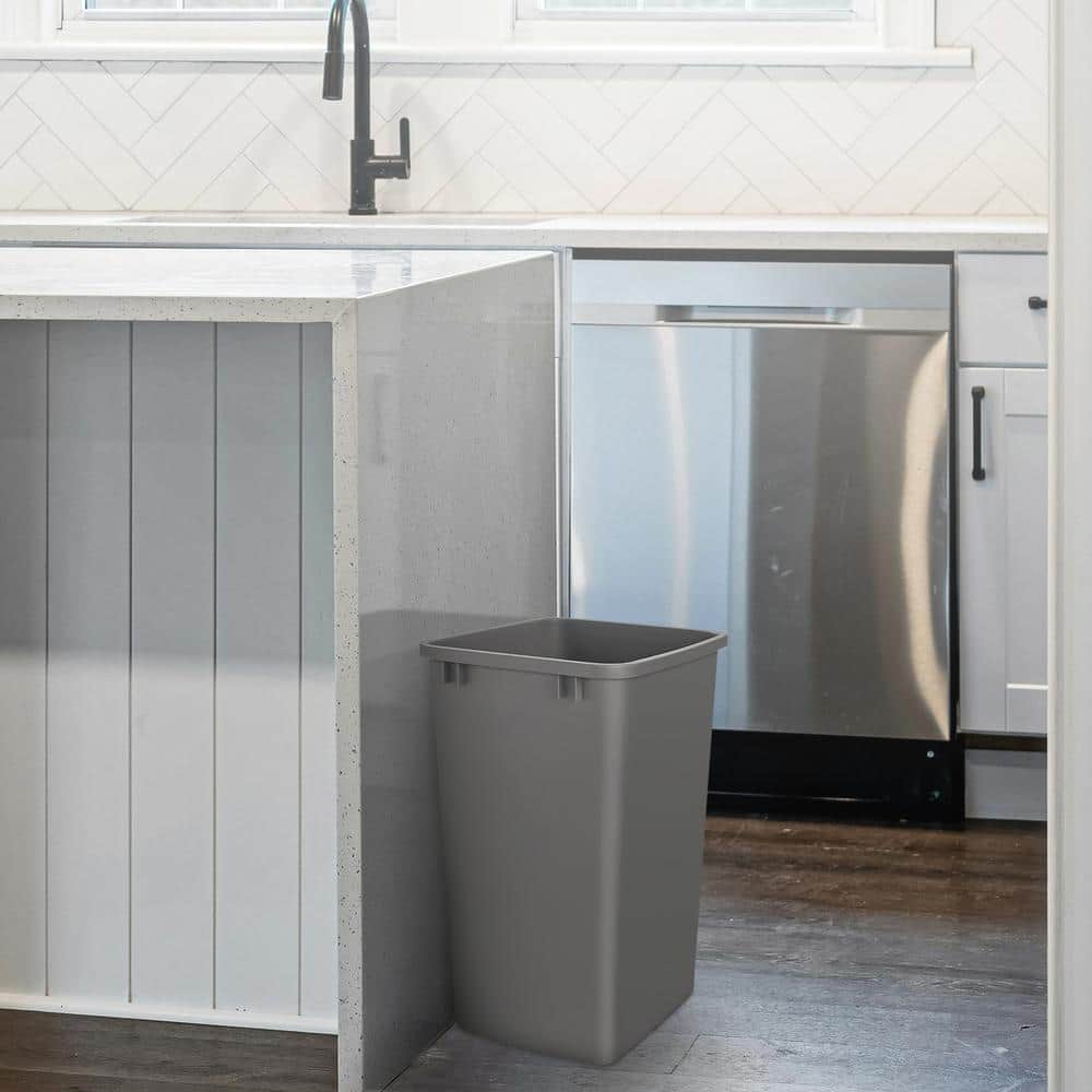 Gray Plastic Pull-Out Kitchen Trash Bin Set, 35 Quart, 2 Pack