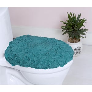 Bell Flower Collection 100% Cotton Tufted Bath Rug, 18x18 Toilet Lid Cover, Blue