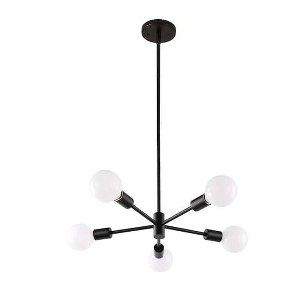 Staykiwi 5-Light Black Modern Sputnik Chandelier for Living Room Bed Room Dining Room with No Bulbs Included