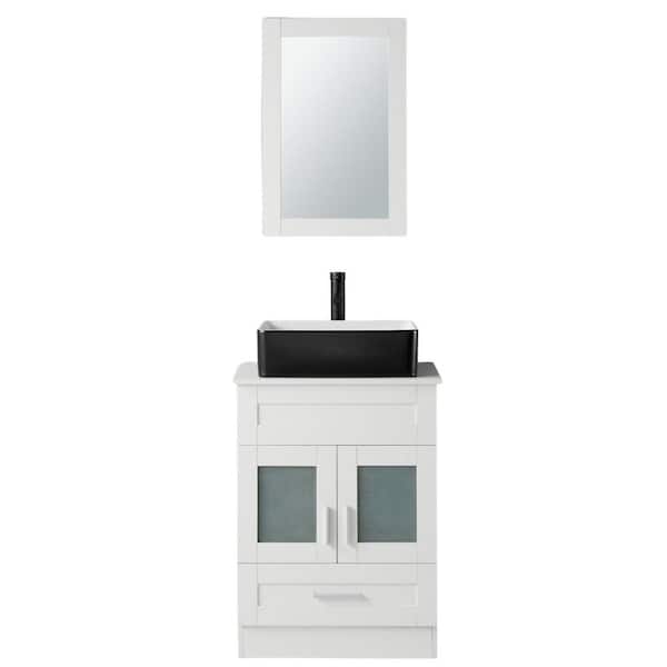 waterpar 24 in. W x 19 in. D x 33 in. H Single Sink Bath Vanity in White with Wood Top and Mirror