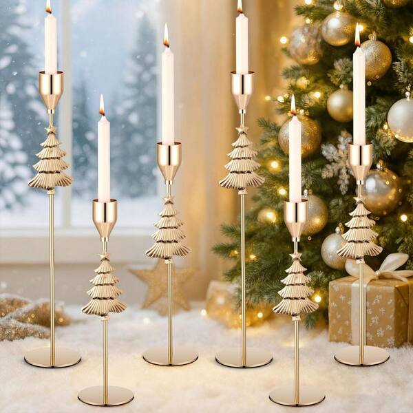BECOME TREE ビカムツリー チェーンサスペンダー ホワイト×ゴールド Gold Metal Christmas Tree Taper Candlestick 6 Pieces (3 Sizes