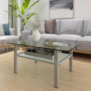 39.37 in. Gray Rectangle Glass Coffee Table, Modern Simple