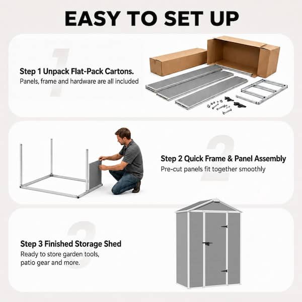 JOYSIDE 5 ft. x 3 ft. Durable Resin Garden Outdoor Storage Shed