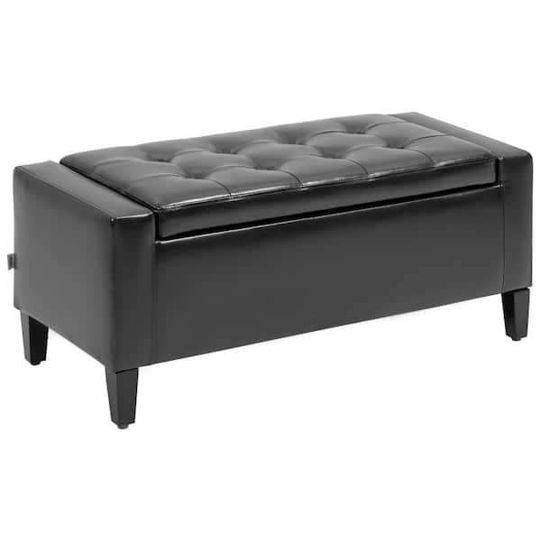 HOMCOM Brown Polyester Storage Tufted Ottoman Bench 15.75 in. x 36.25 in. x 15.75 in.