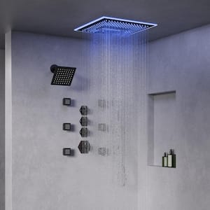 16 in. AuroraMist LED Shower 6-Spray Dual Ceiling Mount Fixed and Handheld Shower Head 2.5 GPM in Matte Black