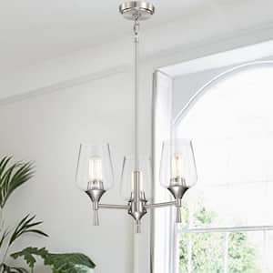 Arlo 3-Light Brushed Nickel Modern Chandelier with Clear Glass Shades