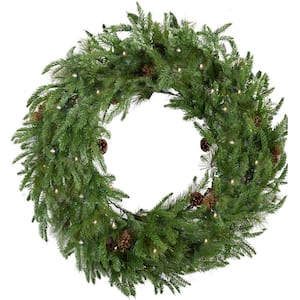 48 in. Norway Pine Artificial Holiday Wreath with Clear LED String Lights
