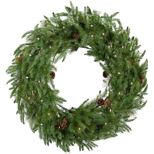 Fraser Hill Farm 48 in. Norway Pine Artificial Holiday Wreath with Clear LED String Lights