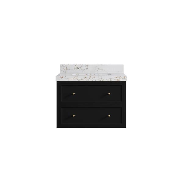 Willow Collections Roswell 30 in. Single Sink Freestanding Black Bath Vanity with Viola Gold Qt. Top Unassembled