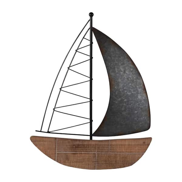 19 in. x 15 in. Brown Coastal Nautical Sailboat Metal Work Wall Art