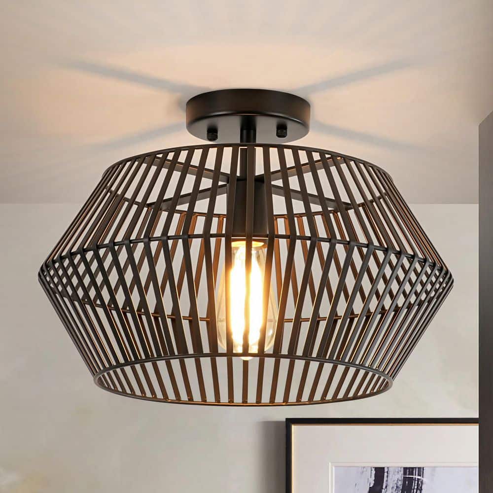 Chase 1-Light 15.7 in. W Modern Industrial Black Drum Metal Semi-Flush Mount Light price history on PriceWatchPro