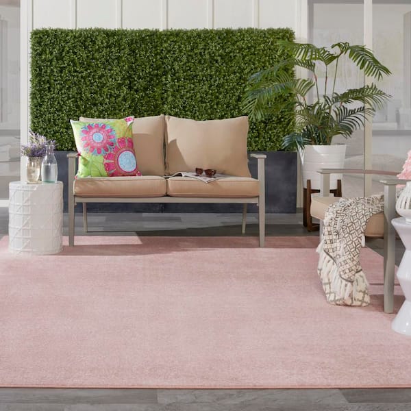 Essentials 8 ft. x 10 ft. Pink Solid Contemporary Indoor/Outdoor Patio Area Rug