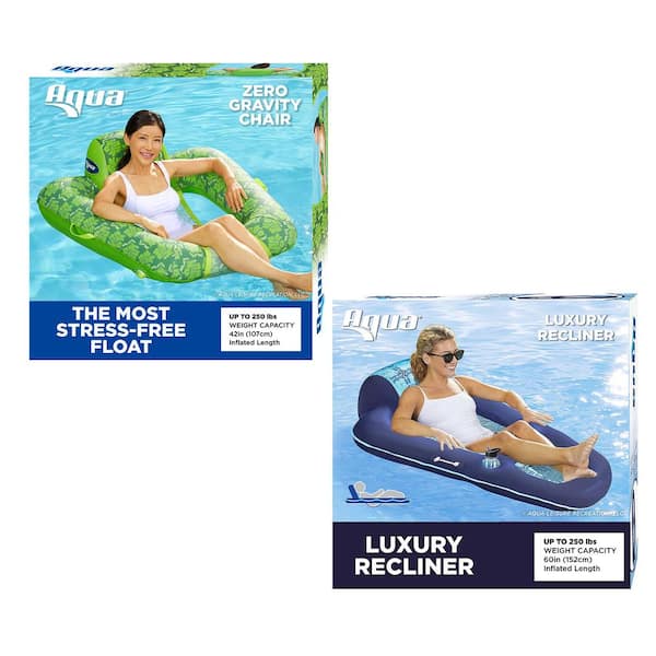 Aqua LEISURE Green Floral Luxury Water Recliner, Blue and Zero Gravity Pool Float