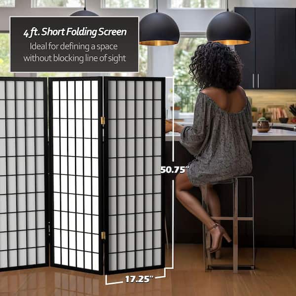 Red Lantern 4 ft. Short Window Pane Shoji Screen - Black - 5