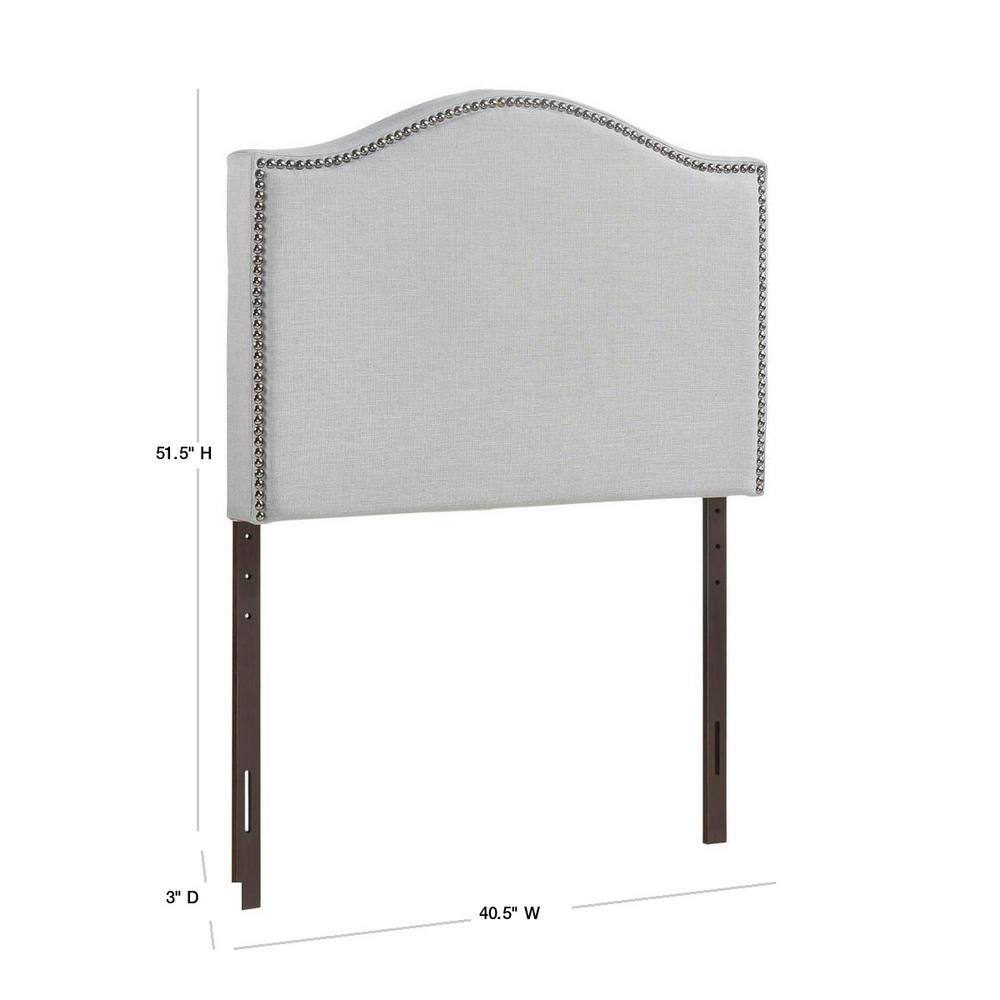 Sky Gray Twin Upholstered Linen Headboard with Nailhead Trim