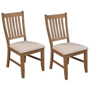Beige and Brown Fabric Slatted Back Dining Side Chair (set of 2)