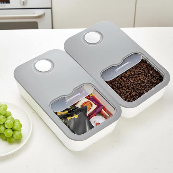 11 lb. Gray Plastic Airtight Dry Food Dispensers with Measuring Cup and Lid, Kitchen Organizer for Grain Cereal