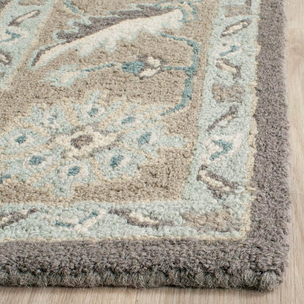 Blossom Dark Gray and Light Brown Floral Wool Area Rug, 6' x 9'