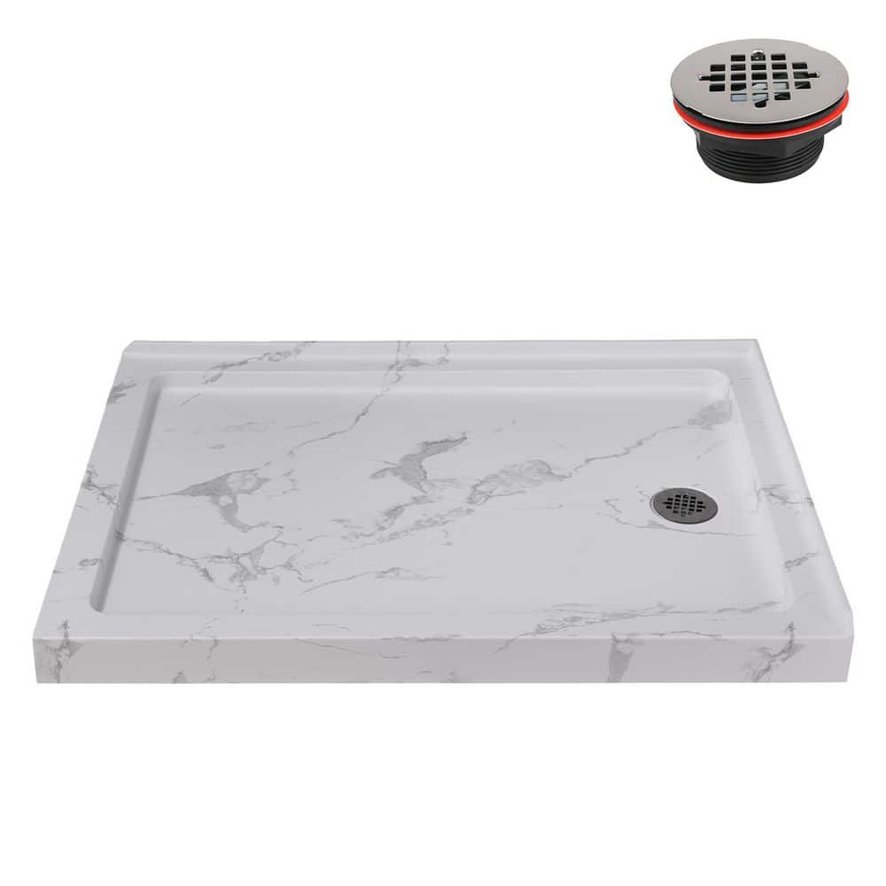48 in. x 36 in. Corner Acrylic Shower Pan Base in Matte Marble with Right Hand Drain, Drain Included price history on PriceWatchPro