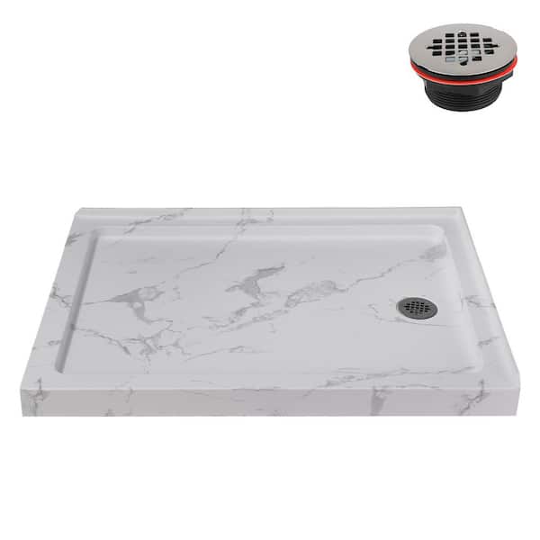 NTM-696-48MB-RH 48 in. x 36 in. Corner Acrylic Shower Pan Base in Matte Marble with Right Hand Drain, Drain Included