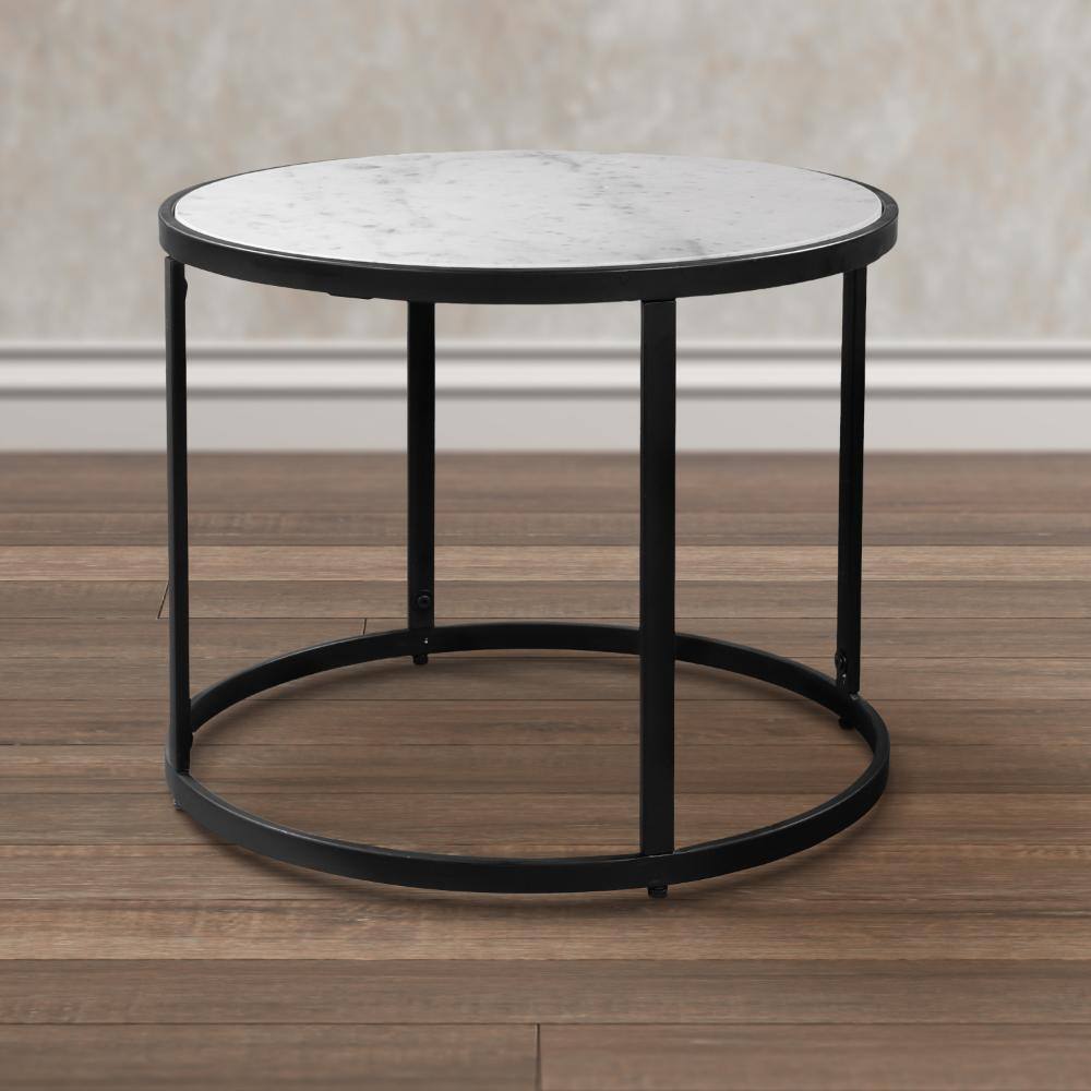 23 in. Black and White Round Marble Side End Table with Convenient Floor Levelers - thumbnail 7