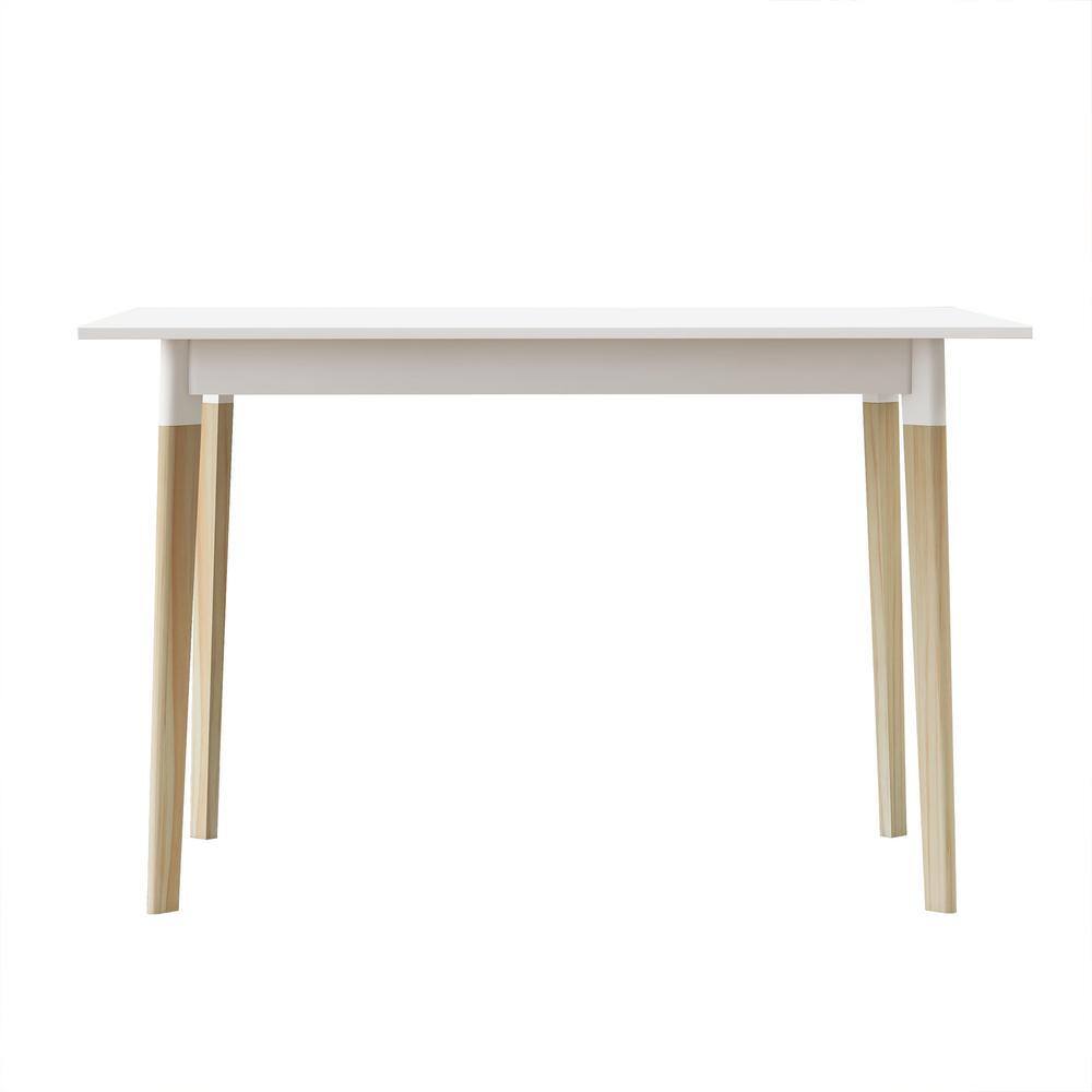 White MDF Kitchen Utility Table with Solid Wood Leg,Modern Dining Table