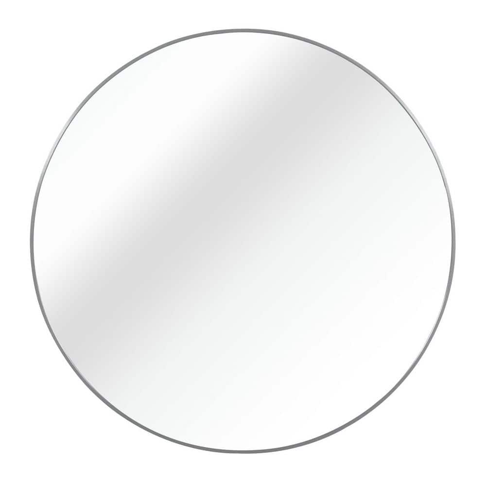 Silver 32 in W x 32 in. H Metal Round Bathroom Mirror Circle Mirror Modern 
