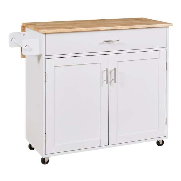 Unbranded Hot Selling White Wood 39 in. Rolling Kitchen Island Wit Drawers, Kitchen Cart, Wheels, Adjustable Shelf Tower Rack