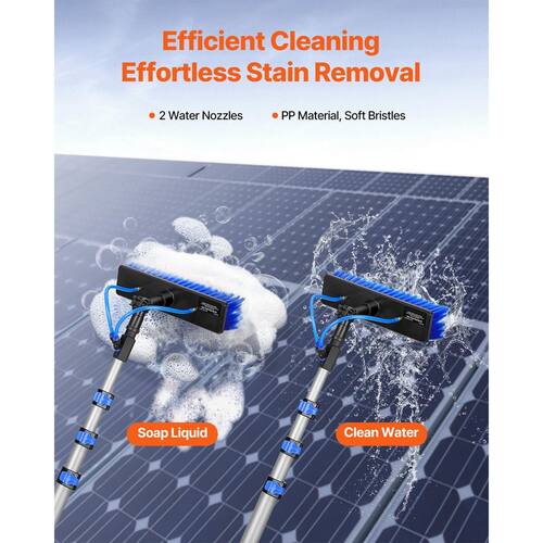 12 ft. Water Fed Pole Kit, Extendable Handle with 180° Rotatable Brush and 65.6 ft. Hose, Window and Solar Panel Cleaner Renewable Energy