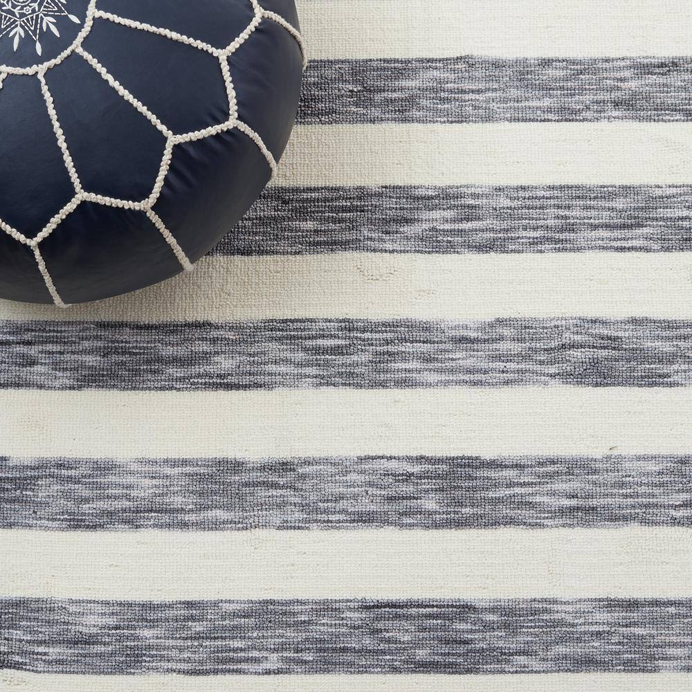 Dark Grey and Ivory Striped 6' x 9' Synthetic Area Rug