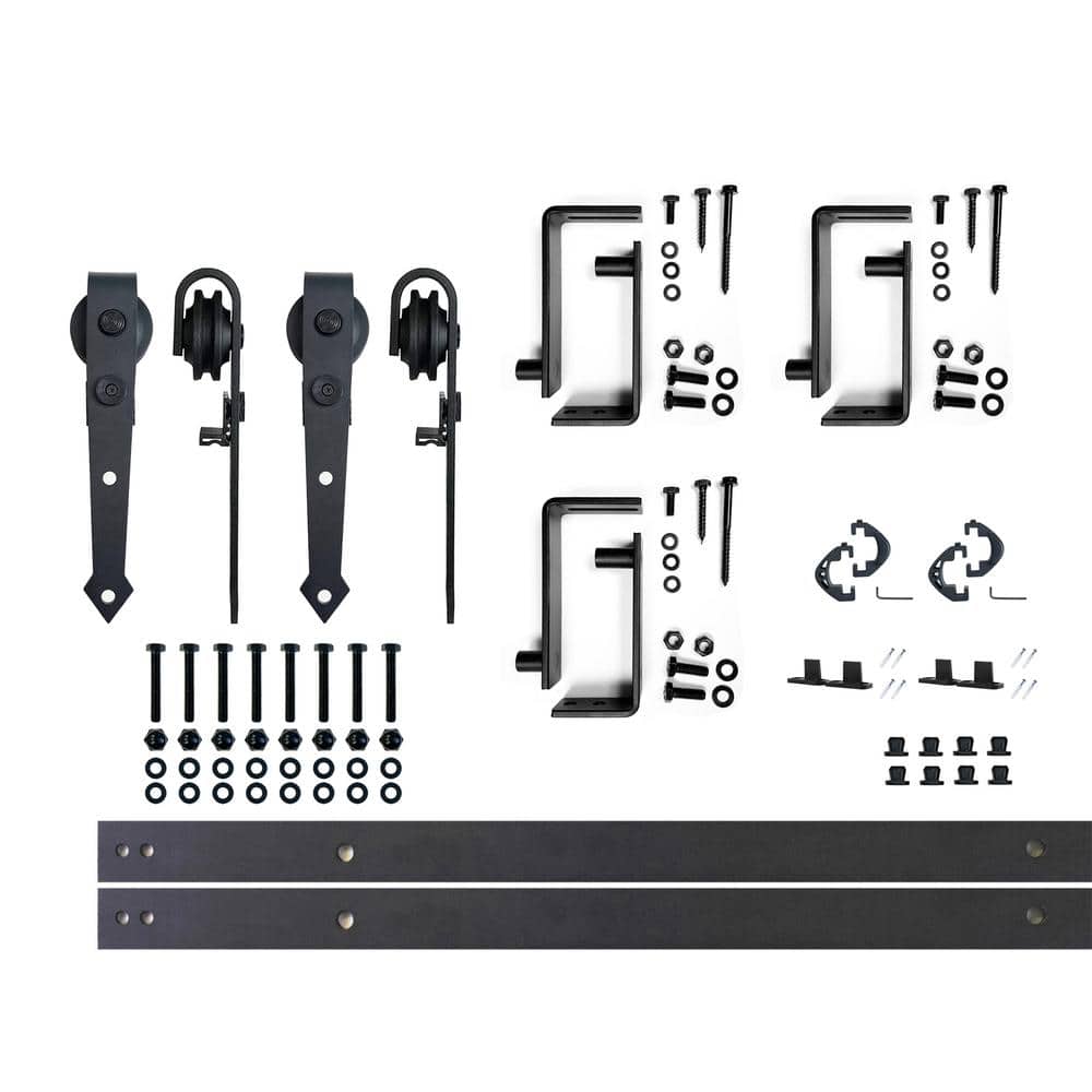 48-Inch Black Rustic Double Track Bypass Sliding Barn Door Hardware Kit