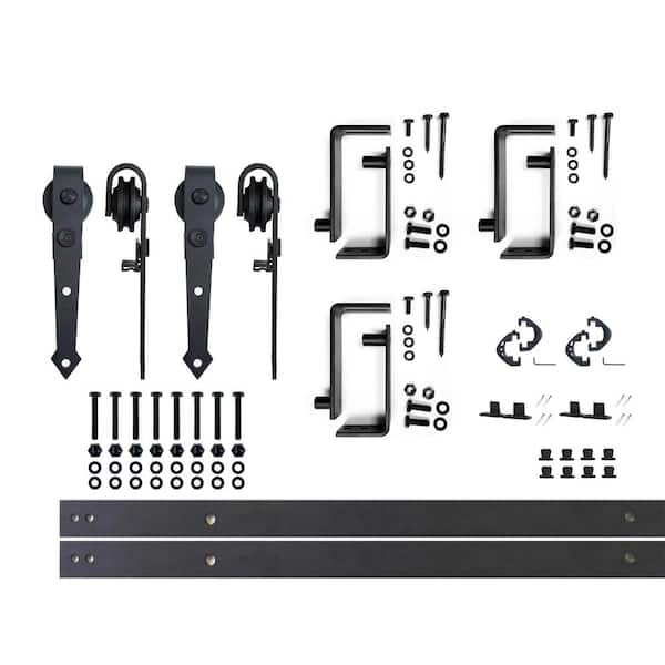 HOMACER 4 ft./48 in. Black Rustic Double Track Bypass U-Shape Sliding Barn Door Hardware Kit - Arrow Design Roller