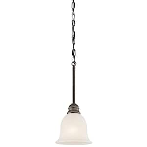 Tanglewood 1-Light Olde Bronze Traditional Shaded Kitchen Mini Pendant Hanging Light with Satin Etched Glass